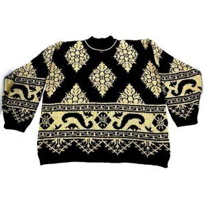 Vintage WESTERN COLLECTION black & gold woman's sweater with shoulder pad size L